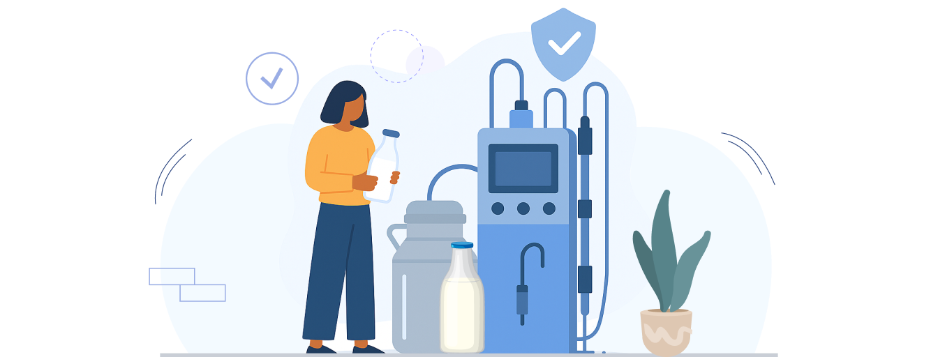 Milk collection system recording quantity and FAT/SNF/CLR quality per farmer