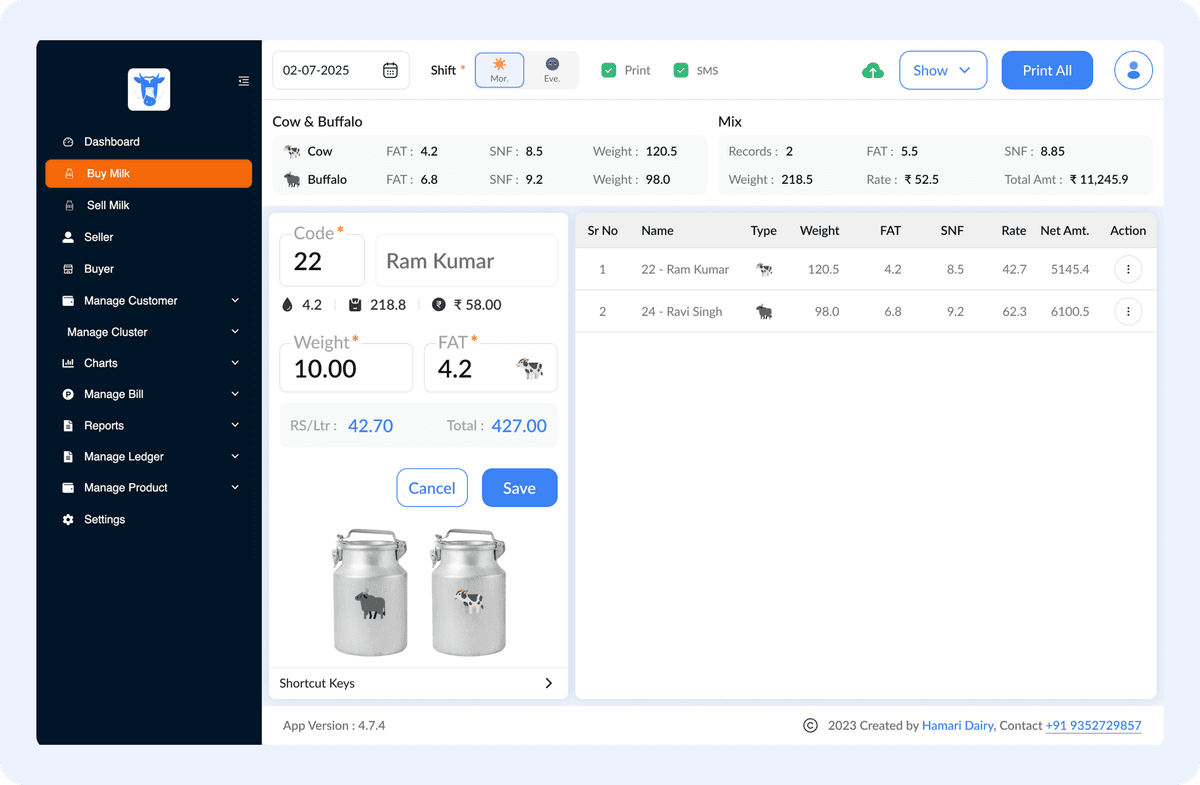 Dairy Management Dashboard