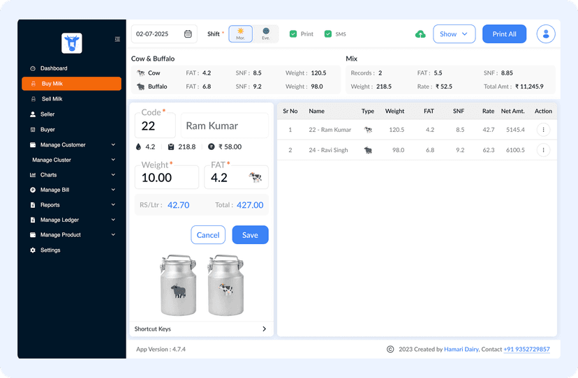 Dairy Management Dashboard