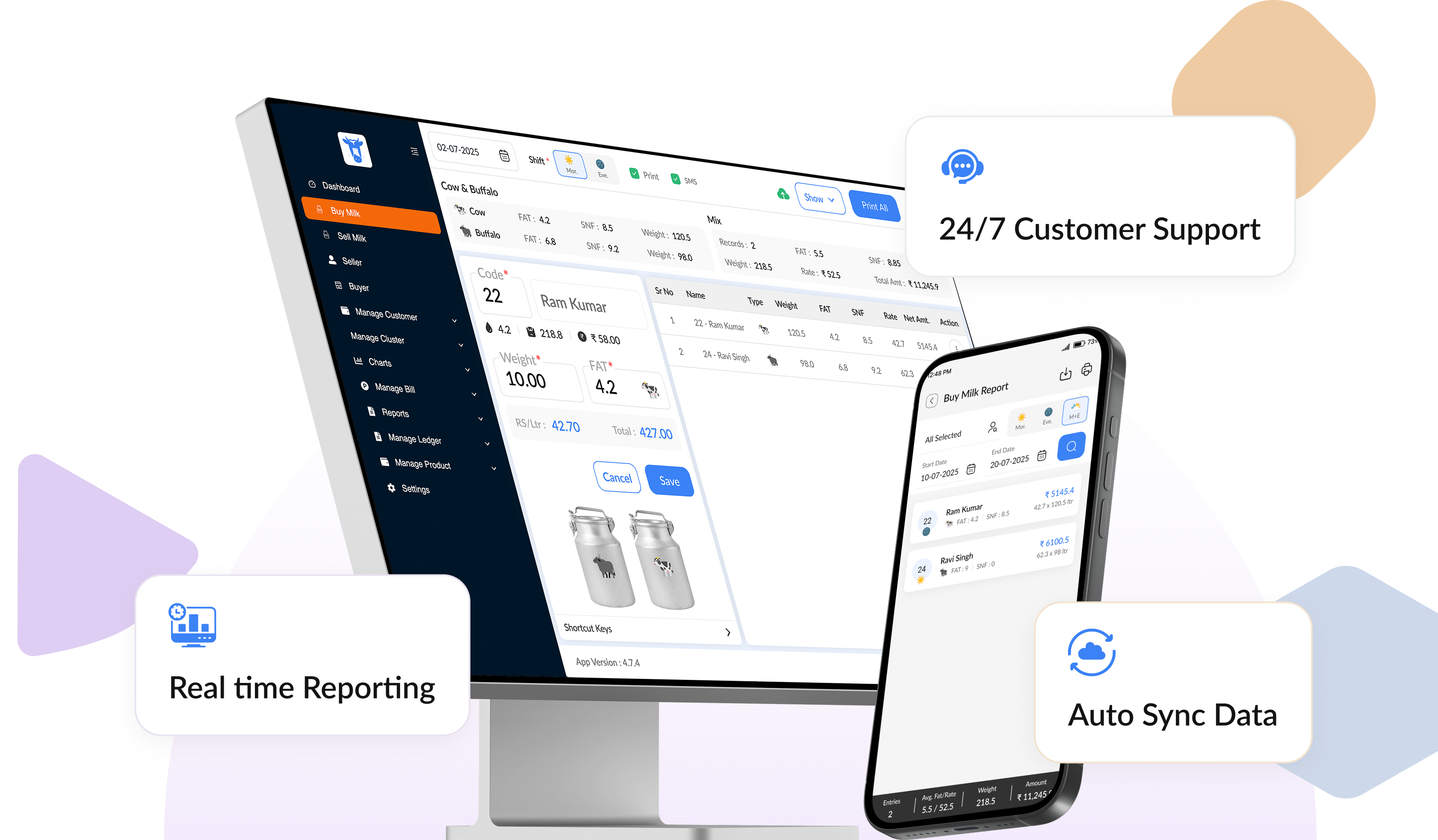 Hamari Dairy dashboard on desktop and mobile
